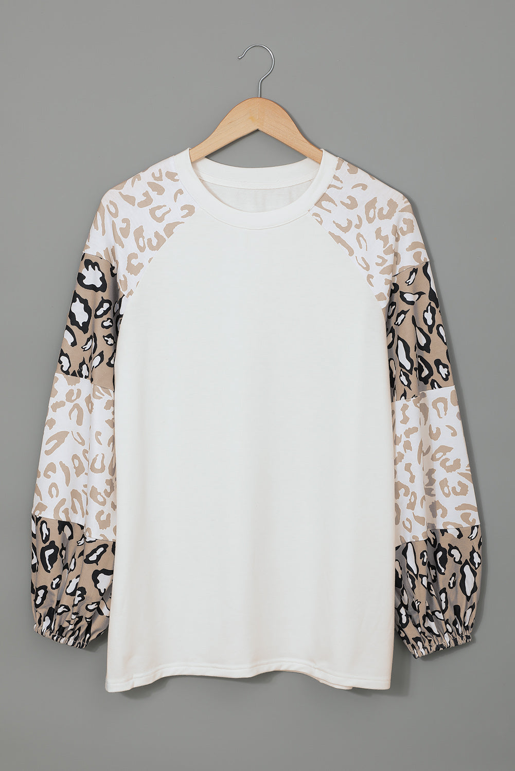 Beige Leopard Print Bubble Sleeve Top Long Sleeve Tops JT's Designer Fashion