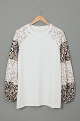 Beige Leopard Print Bubble Sleeve Top Long Sleeve Tops JT's Designer Fashion
