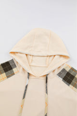 Khaki Plaid Patchwork Kangaroo Pocket Oversized Hoodie Sweatshirts & Hoodies JT's Designer Fashion