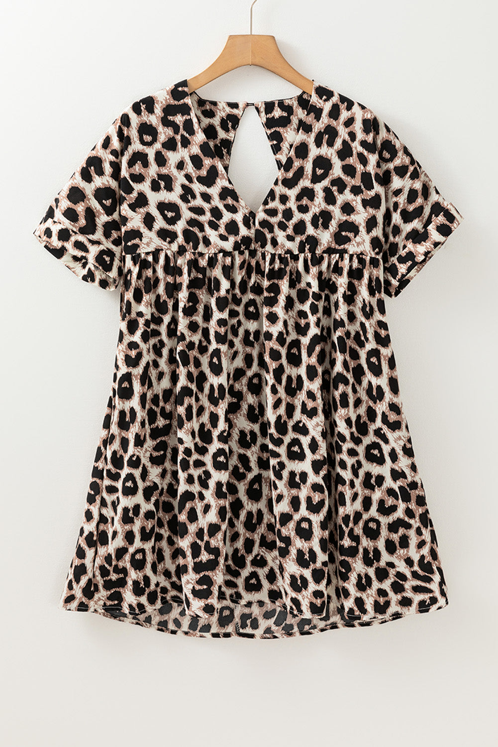 Khaki Cheetah Print Backless V Neck Loose Fit Mini Dress Mini Dresses JT's Designer Fashion