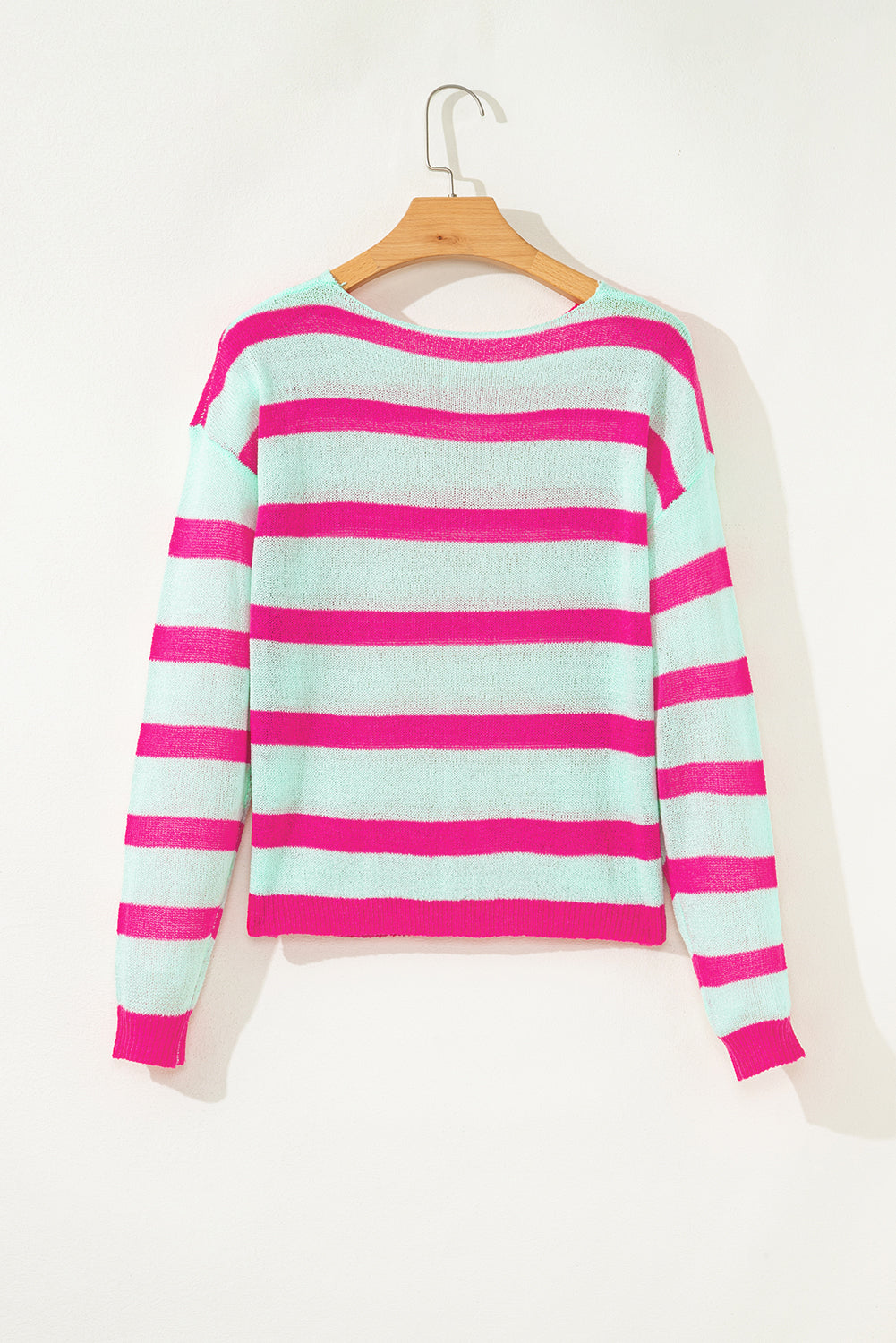 Green Stripe Round Neck Casual Sweater Sweaters JT's Designer Fashion