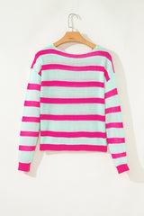 Green Stripe Round Neck Casual Sweater Sweaters JT's Designer Fashion