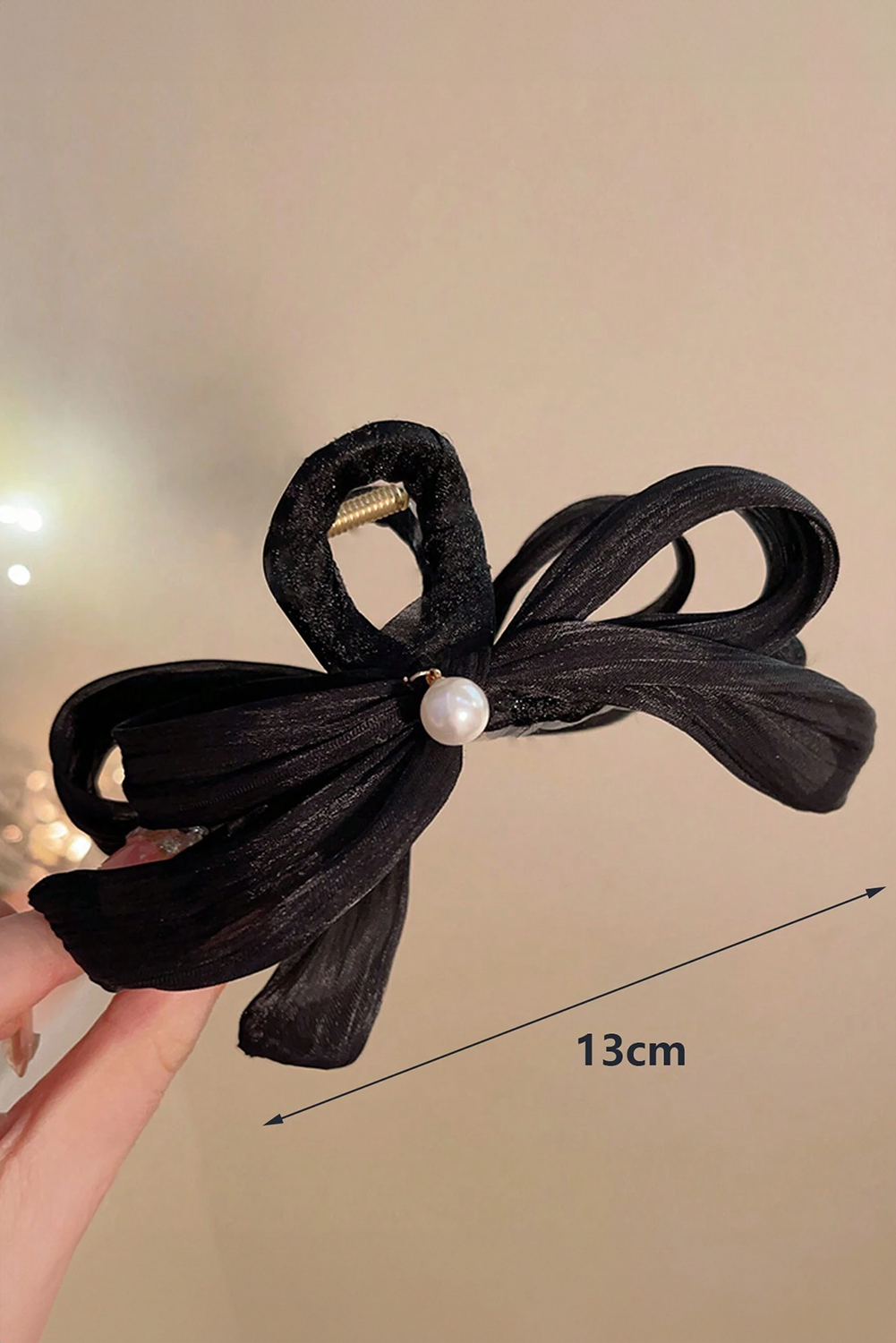 Black Pearl Decor Bow Large Claw Clip Headwear JT's Designer Fashion