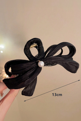 Black Pearl Decor Bow Large Claw Clip Headwear JT's Designer Fashion