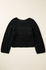 Black Hollow-out Cable Knit Cropped Sweater Sweaters JT's Designer Fashion