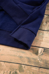 Navy Blue Solid Fleece Lined Drop Shoulder High Low Sweatshirt Sweatshirts & Hoodies JT's Designer Fashion