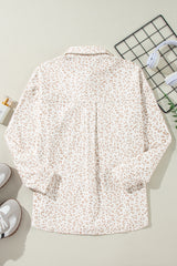 Beige Leopard Print Flap Pockets Buttoned Corduroy Shacket Jackets JT's Designer Fashion