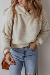 White Contrast Ribbed Edge Plush Hoodie Sweatshirts & Hoodies JT's Designer Fashion