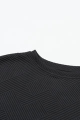 Black Textured Long Sleeve Top and Drawstring Shorts Set Short Sets JT's Designer Fashion