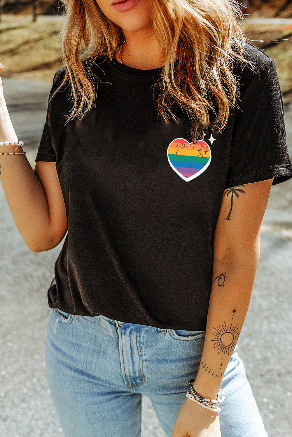 Black Pride Heart Cracking Graphic Detail Cotton Blend T Shirt Graphic Tees JT's Designer Fashion