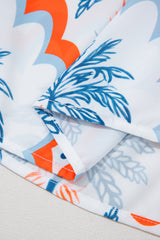 Orange Contrast Palm Tree Printed Short Sleeve Flowy Dress Mini Dresses JT's Designer Fashion