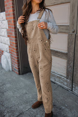 Khaki Flower Print Corduroy Overalls Jumpsuits & Rompers JT's Designer Fashion