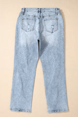 Sky Blue Light Wash Frayed Slim Fit High Waist Jeans Jeans JT's Designer Fashion
