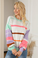 Multicolor Striped Colorblock Drop Shoulder Sweater Sweaters & Cardigans JT's Designer Fashion