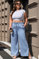 Beau Blue Casual Wide Slit Leg High Waist Loose Plus Size Jeans Plus Size Bottoms JT's Designer Fashion