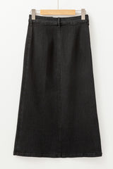 Black Button Fly Side Split High Waist Denim Midi Skirt Skirts & Petticoat JT's Designer Fashion