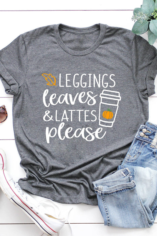 Gray Leggings Leaves and Lattes Please Graphic Tee Gray 95%Polyester+5%Elastane Graphic Tees JT's Designer Fashion