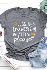Gray Leggings Leaves and Lattes Please Graphic Tee Gray 95%Polyester+5%Elastane Graphic Tees JT's Designer Fashion