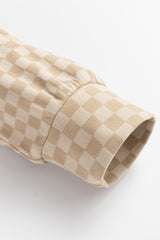 Khaki Checkered Print Kangaroo Pocket Drawstring Hoodie Sweatshirts & Hoodies JT's Designer Fashion