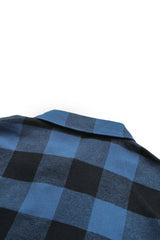Blue Turn-down Collar Plaid Shirt Jacket Plaid Shackets JT's Designer Fashion