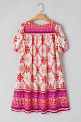 Rose Boho Floral Short Sleeve Lace-up V Neck Mini Dress Dresses JT's Designer Fashion