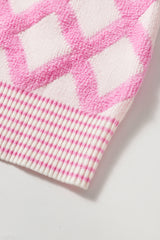 Pink Rhombus Pattern Knit Open Front Pocketed Cardigans Cardigans JT's Designer Fashion