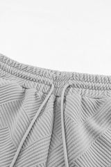 Gray Textured Long Sleeve Top and Drawstring Shorts Set Short Sets JT's Designer Fashion