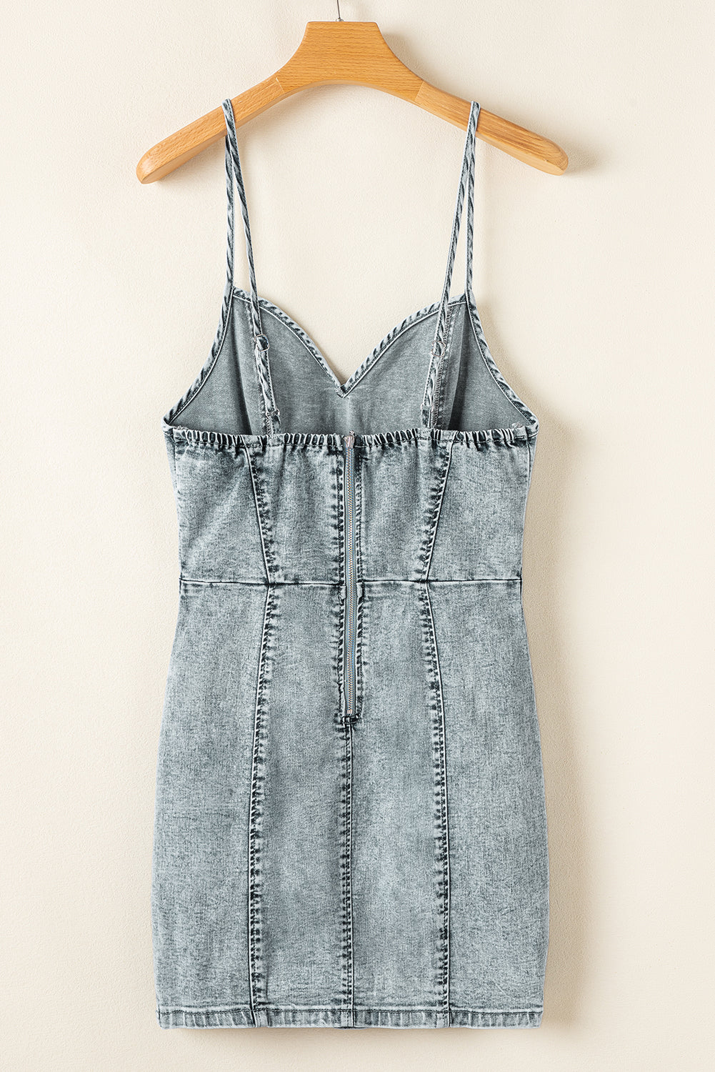 Beau Blue Sleeveless V Neck Back Zipped Denim Dress Mini Dresses JT's Designer Fashion