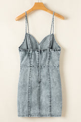 Beau Blue Sleeveless V Neck Back Zipped Denim Dress Mini Dresses JT's Designer Fashion