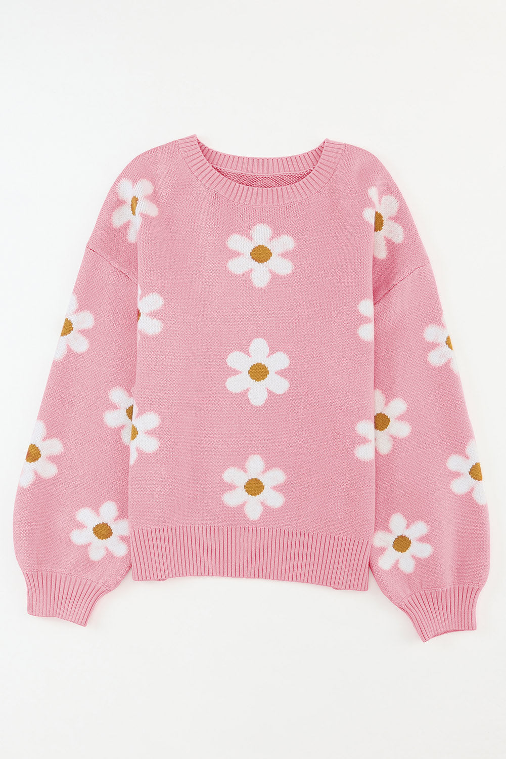 Pink Floral Pattern Drop Shoulder Sweater Sweaters JT's Designer Fashion