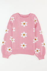Pink Floral Pattern Drop Shoulder Sweater Sweaters JT's Designer Fashion