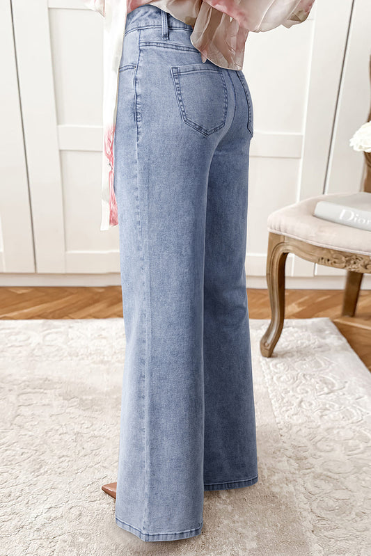 Beau Blue High Waist Button Zip Fly Bell Bottom Jeans Jeans JT's Designer Fashion