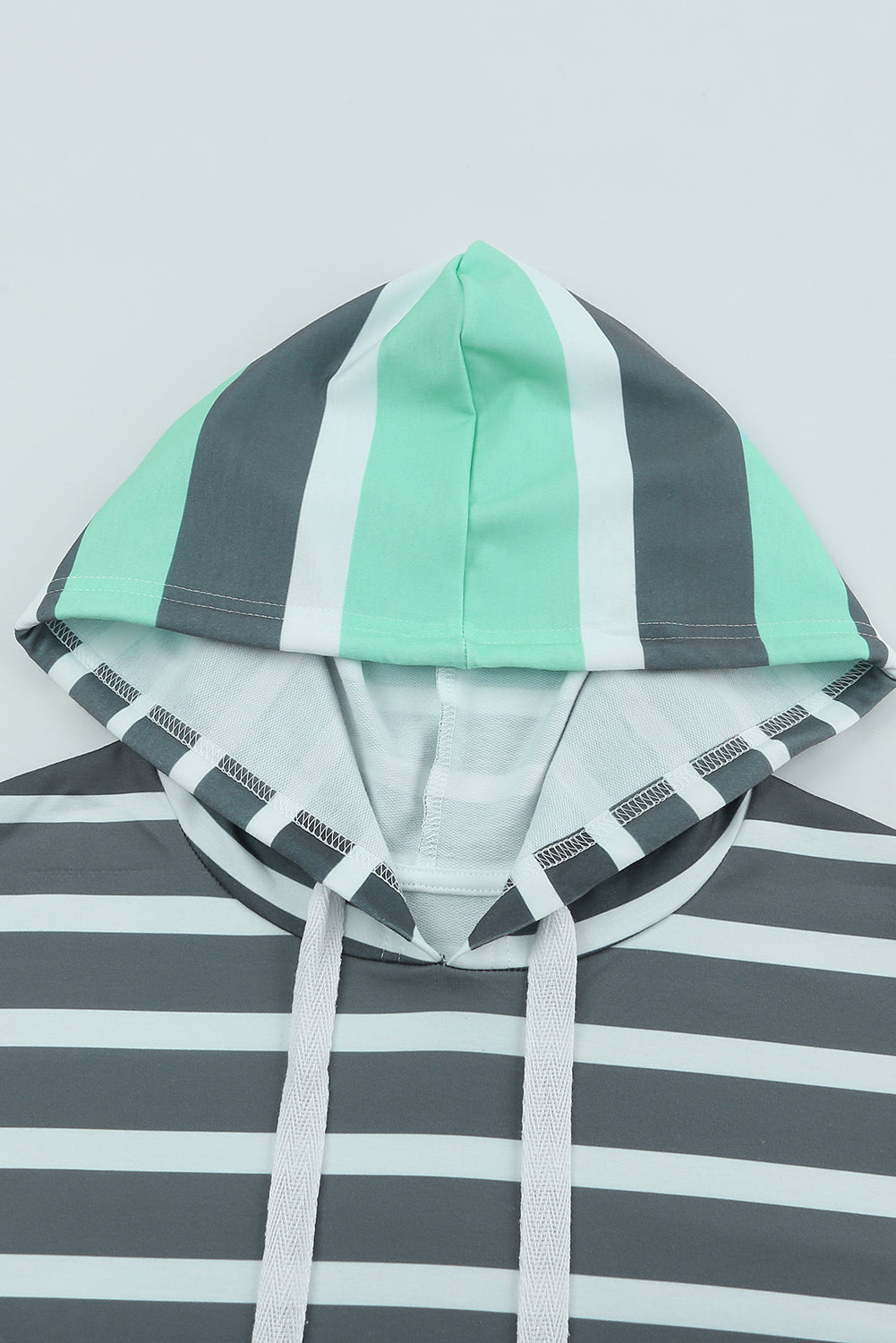 Green Striped Drawstring Long Sleeve Hoodie Sweatshirts & Hoodies JT's Designer Fashion