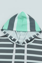 Green Striped Drawstring Long Sleeve Hoodie Sweatshirts & Hoodies JT's Designer Fashion