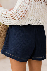 Blue Cotton Gauze Paperbag Shorts Casual Shorts JT's Designer Fashion