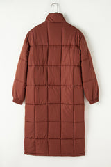 Coffee Quilted Puffer Stand Neck Zipped Mid-length Coat Coats JT's Designer Fashion