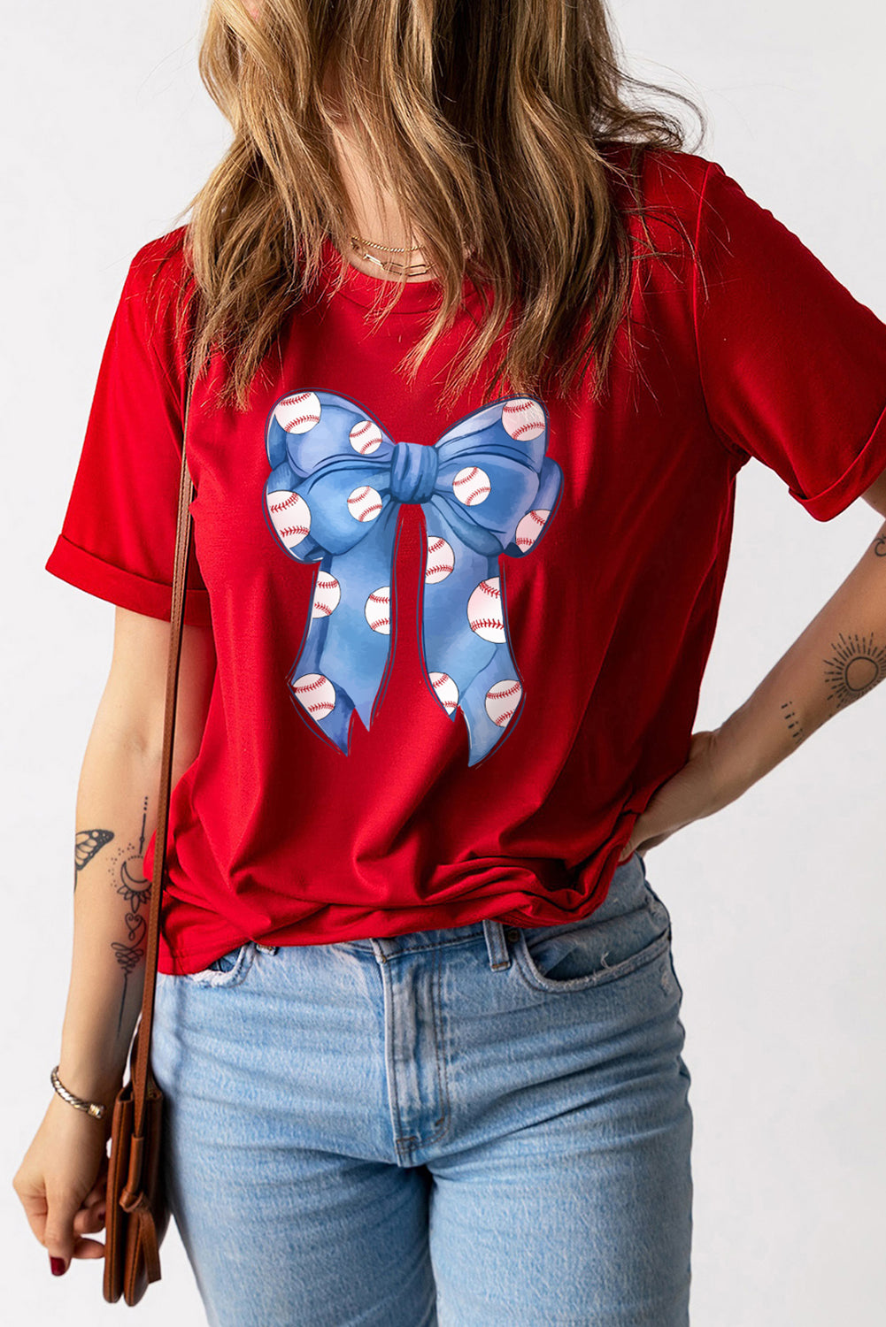 Red Rugby Bowknot Graphic Crew Neck Tee Graphic Tees JT's Designer Fashion