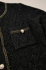 Black Shimmer Flap Pocket Button up Cardigan Cardigans JT's Designer Fashion