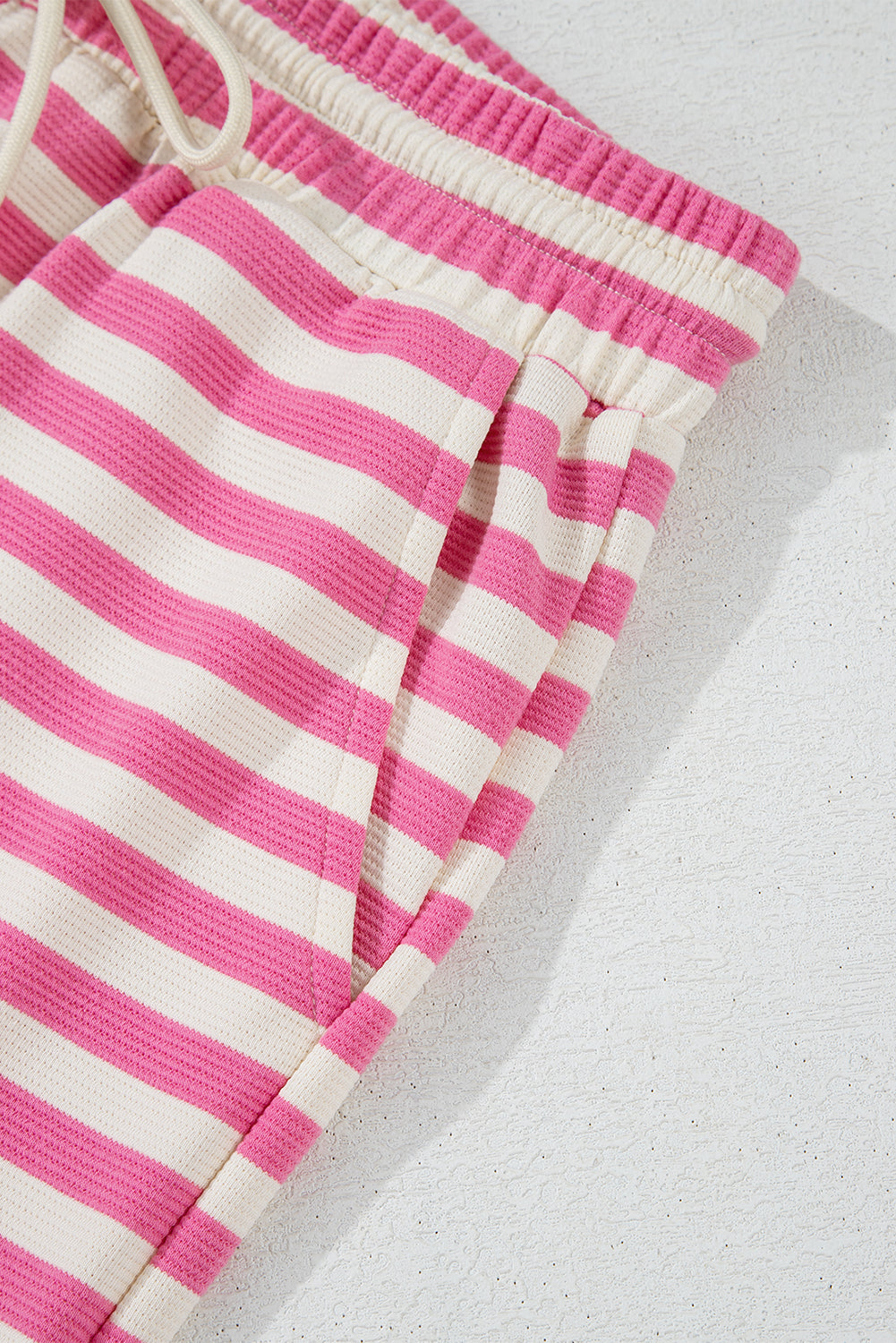 Rose Stripe Crew Neck T Shirt and Drawstring Shorts Set Short Sets JT's Designer Fashion