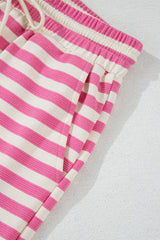 Rose Stripe Crew Neck T Shirt and Drawstring Shorts Set Short Sets JT's Designer Fashion