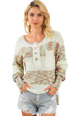 Multicolor Space Dye Henley Knit Sweater Sweaters & Cardigans JT's Designer Fashion