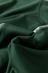 Blackish Green Collared Half Zip French Terry Knit Drawstring Casual Romper Jumpsuits & Rompers JT's Designer Fashion