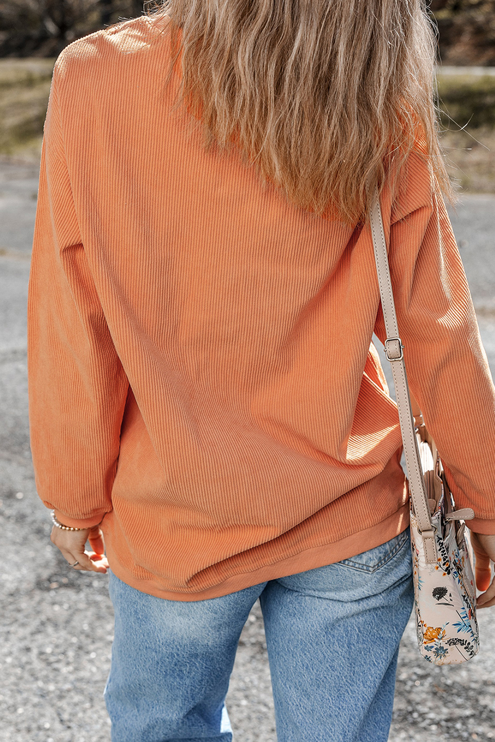 Orange Thankful Ribbed Crew Neck Thanksgiving Sweatshirt Graphic Sweatshirts JT's Designer Fashion