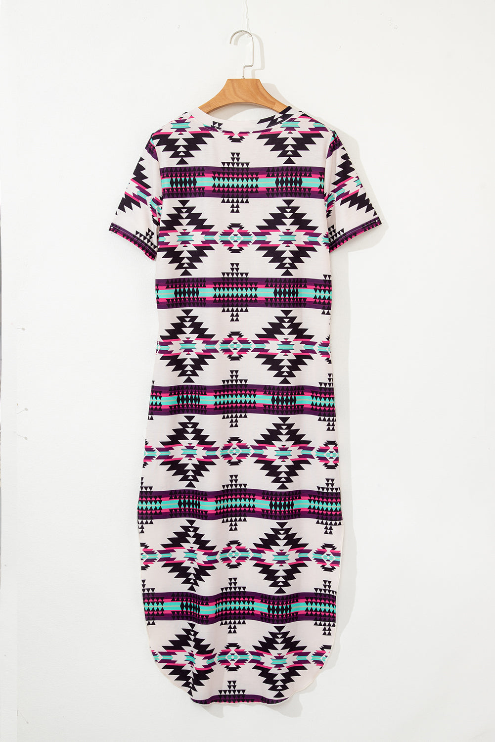 Beige Western Aztec Printed Long T-shirt Dress T Shirt Dresses JT's Designer Fashion
