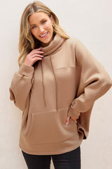 Light French Beige Drawstring Turtleneck Dolman Sleeve Sweatshirt Sweatshirts & Hoodies JT's Designer Fashion