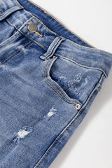 Ashleigh Blue Distressed Raw Hem Straight Leg High Waist Jeans Jeans JT's Designer Fashion