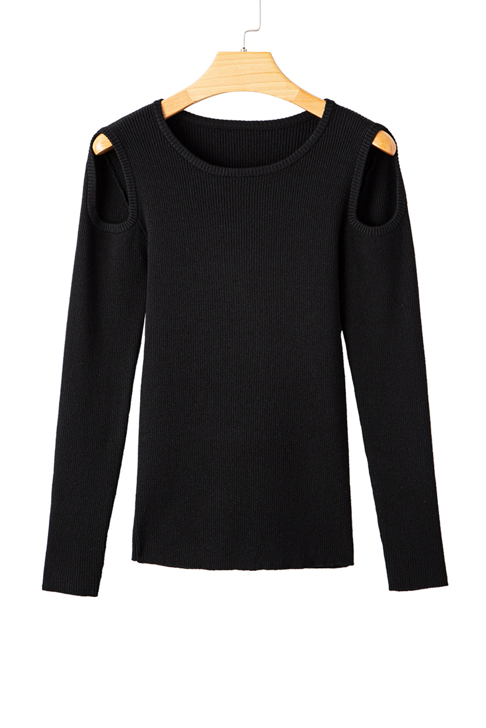 Black Ribbed Knit Cold Shoulder Sweater Sweaters JT's Designer Fashion