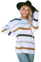 Striped Popcorn Knit Sweater Sweaters JT's Designer Fashion