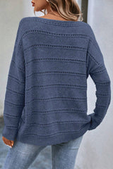 Real Teal Boat Neck Drop Shoulder Pointelle Knit Sweater Sweaters JT's Designer Fashion