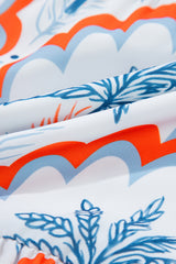 Orange Contrast Palm Tree Printed Short Sleeve Flowy Dress Mini Dresses JT's Designer Fashion